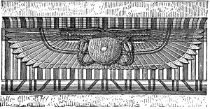 An ancient Egyptian-style relief featuring a winged solar disk